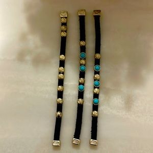Suede and Brass Bracelet (turquoise)-Set of 3
